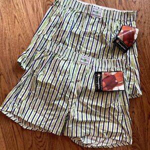 NWT VTG 90s CHAMPION UNDERWEAR COTTON STRIPED BOXER SHORTS LARGE BUTTON FLY